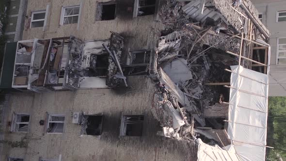 Vertical Video of a Wartorn Building in Ukraine Makariv