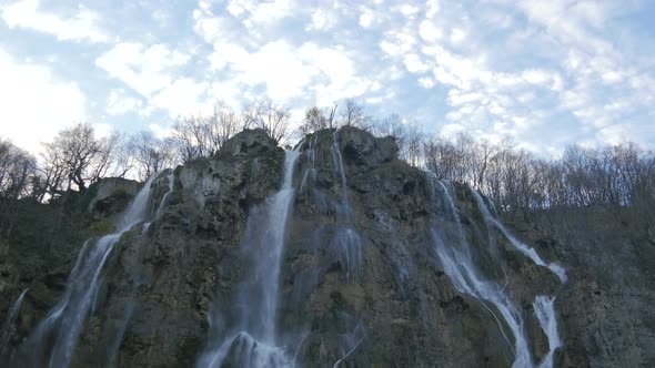 Low angle view of a waterfall at Plitvice Park