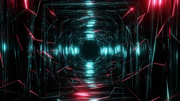 4K Flight in abstract sci-fi tunnel seamless loop. Futuristic motion graphics