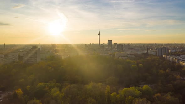 Scenic Hyper Lapse Fast Moving Time Lapse Above Cityscape with Nature and Skyline Berlin Germany TV