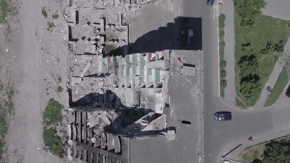 Vertical Video of the Consequences of the War in Ukraine  a Destroyed Building