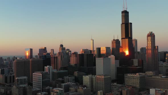 Chicago Aerial Cityscape at Golden Hour