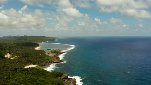 The Coast of Siargao Island Blue Ocean and Waves