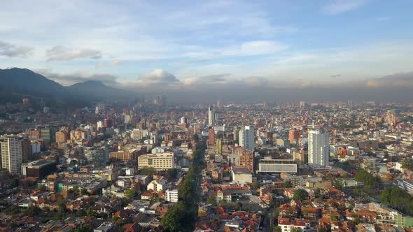 Panoramic aerial view of Bogota metropolis, Colombia