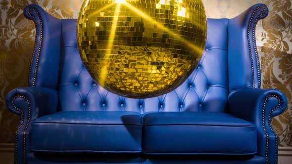 gold blue chesterfield leather chair discoball party disco