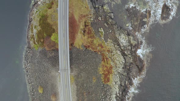 Aerial Drone Shot of Atlantic Ocean Road in Norway.