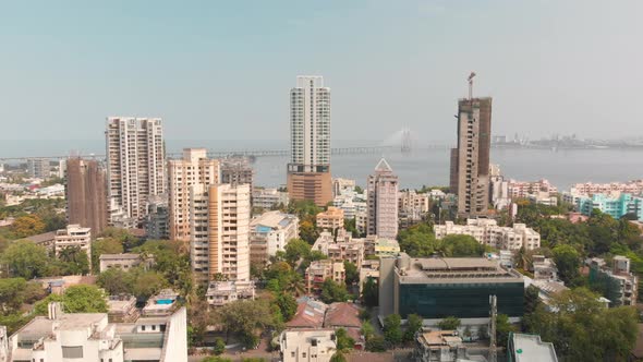 Bandra Worli Sea Link Aerial view from Mumbai City, 4k, during 2020 lockdown