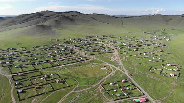 Aerial View of Little Town Landscape of Colorful Houses in Mongolia