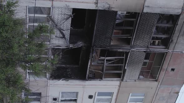 Vertical Video of a Makariv Ukraine a Building Destroyed By the War