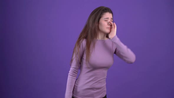 Panicked Young Woman Shouting Loudly Around for Help