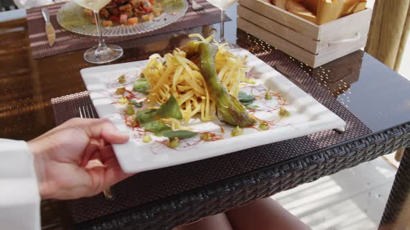 Food in a Fishbased Dish Served on a Table