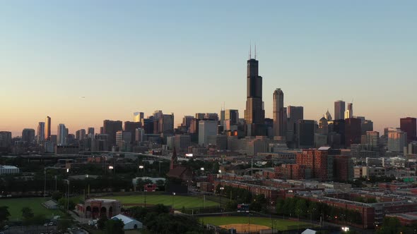 Chicago Skyline from Above at Sunset