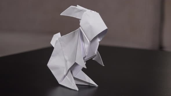 Closeup on an Origami Rabbit on a Table