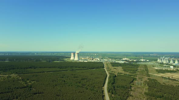 Nuclear Power Station with Two Smoking Cooling Towers