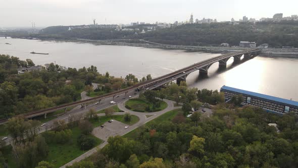 Dnipro River Near Kyiv City, Ukraine Aerial View. Dnieper, Kiev