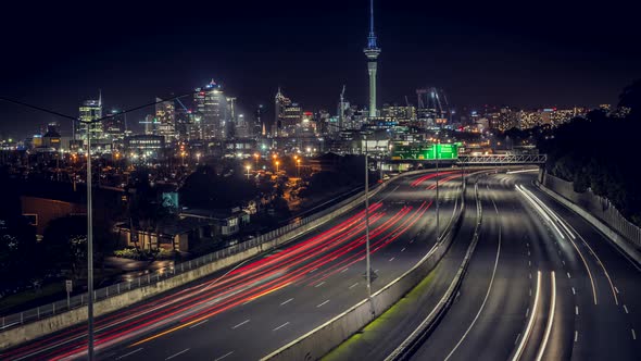 Highway in Auckland at night timelapse