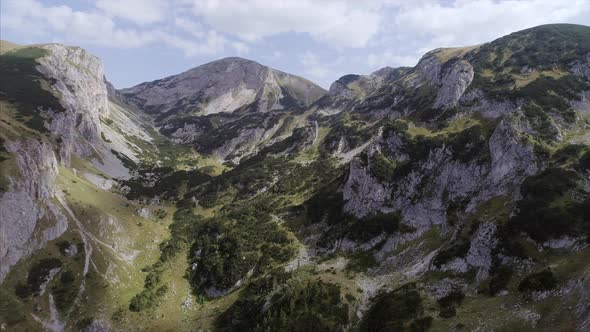 Aerial Pan of the Rugova Mountains in the Albanian Alps