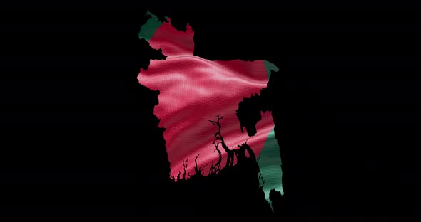 Bangladesh national flag background with country shape outline. Alpha channel animation