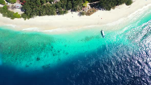 Luxury drone copy space shot of a paradise sunny white sand beach and turquoise sea background