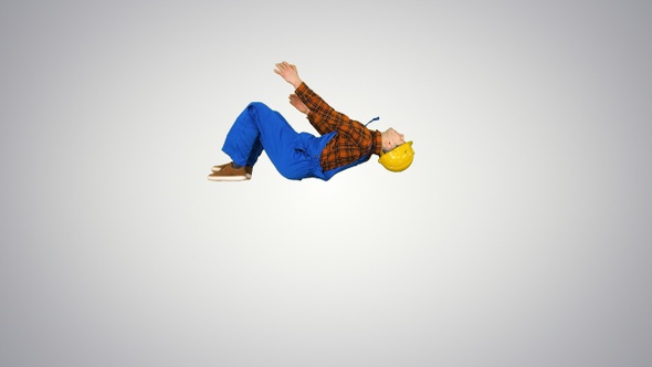 Construction worker making a flip and folds hands looking