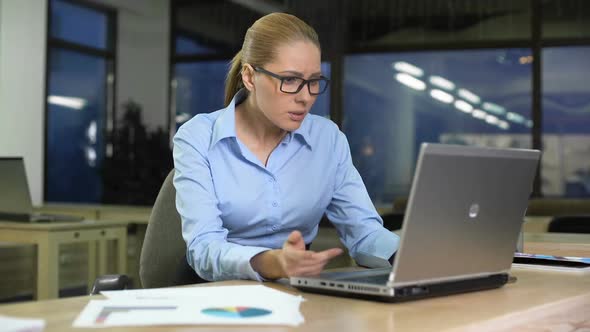Irritated Woman Closing Laptop, Dissatisfied With Work Project, Bad News Concept