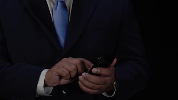 Business Man Scrolling Smart Phone 