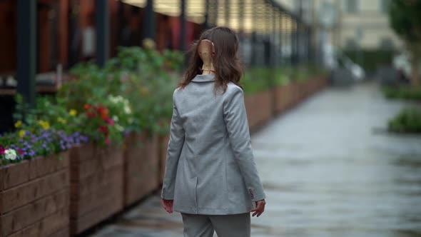 Middle-aged Woman with Osteochondrosis Is Wearing Neck Brace for Curing and Relieving Neck Pain