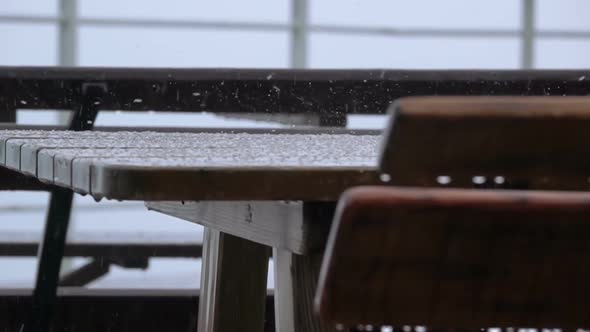Outdoor Table and Bench. Rain and Hail