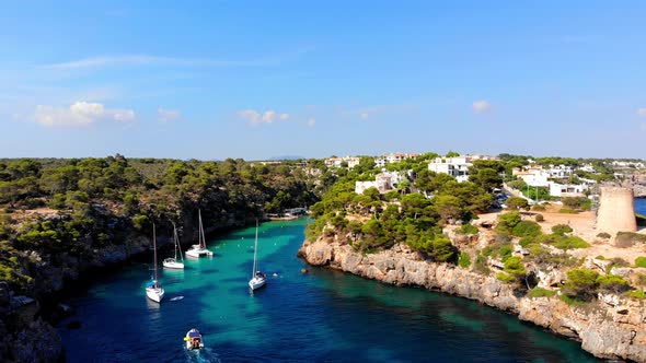 Aerial shot of Cala Pi on the balearic Island of Majorca