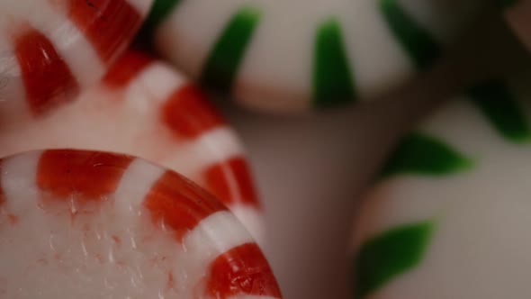 Rotating shot of spearmint hard candies - CANDY SPEARMINT 079