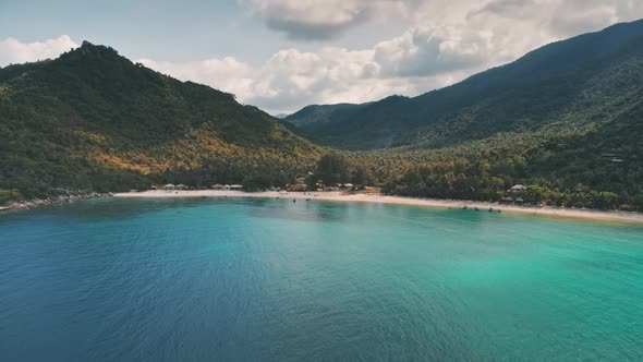 Aerial View Sea Coast Island with Mountains and Forest