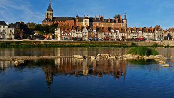 Gien, Loiret, France. The castle and the church overlooking the Loire river.