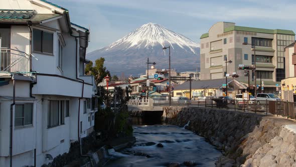 Mount Fuji Fujinomiya Townscape Houses Timelapse