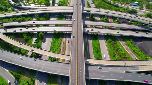 4K : Aerial view shot of fast moving Highway road