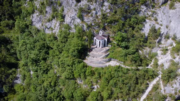 Aerial View. The Famous Church of Santa Barbara, Is Located on a Rock. Not Far From the Italian Riva