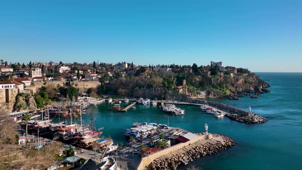 Old Seaport Aerial View Turkey Antalya 4 K