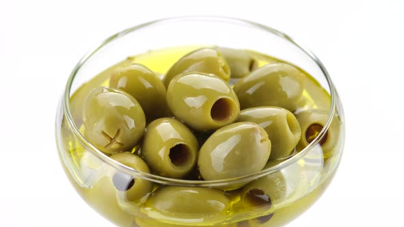 green olives pitted close up rotation