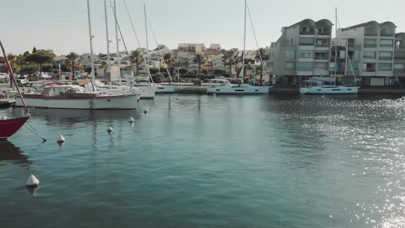 Aerial Drone View of Marina for Boats and Tourist Yachts