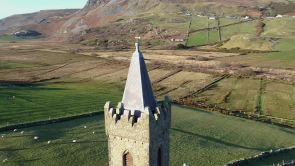 Aerial View of the Church of Ireland in Glencolumbkille  Republic of Ireland