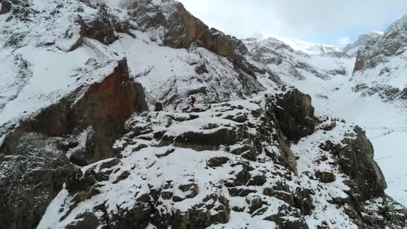 Trekking Of Mountain Peak In Snowy