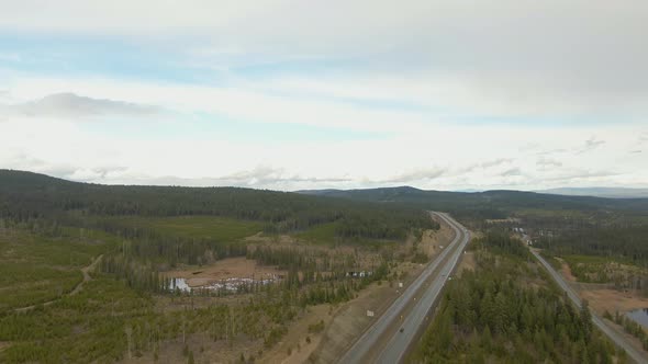 Aerial View of a Scenic Highway Passing in the Canadian Mountain Landscape