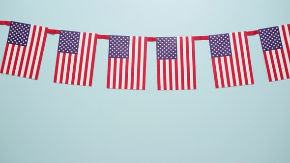 Painted USA sign with white, red and blue on blue background.