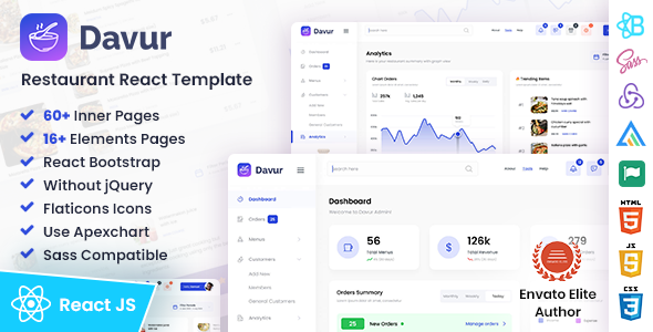 Davur | Restaurant Food React Admin Dashboard Template