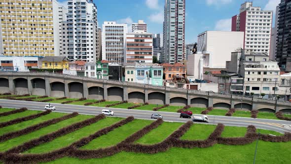 Intersection East Radial highway road and May 23 Avenue at downtown Sao Paulo