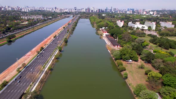 Famous highway road at Sao Paulo city Brazil near Villa Lobos Park