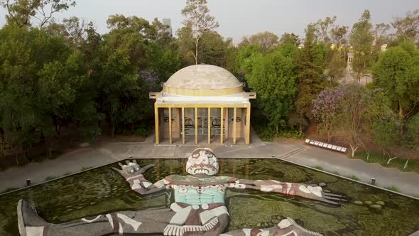 Fountain "Tlaloc" designed by Diego Rivera, view from above. Chapultepec, Mexico city. "Carcamo de D