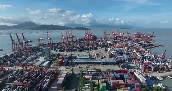 Aerial footage of container terminal in Shenzhen city, China