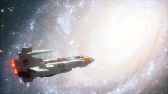 3D Illustration of a Spaceship in Orbit Around Planet Earth alt