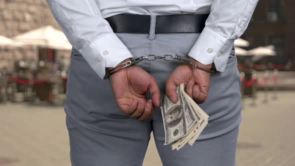 Rear View Arrested Businessman Holding Money