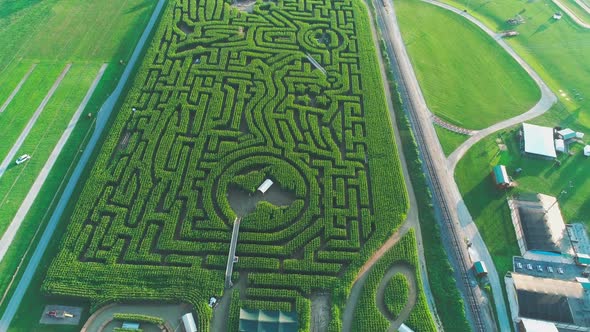 Aerial View of Amish Countryside with a Corn Maze
